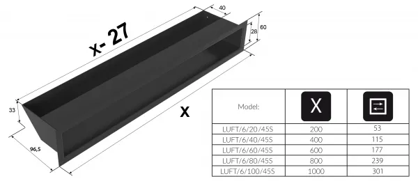 Kratki | Tunelová mriežka LUFT 60x400 45S - biela LUFT/6/40/45S/B
