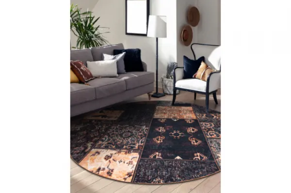 Koberec ANTIKA Ancient Chocolate patchwork čierny / terakota