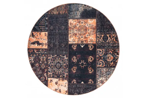 Koberec ANTIKA Ancient Chocolate patchwork čierny / terakota