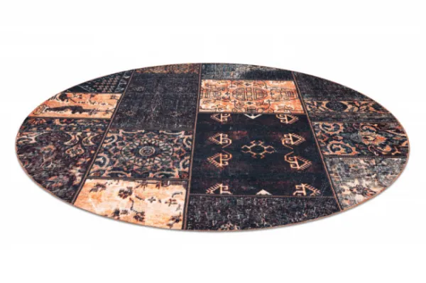 Koberec ANTIKA Ancient Chocolate patchwork čierny / terakota