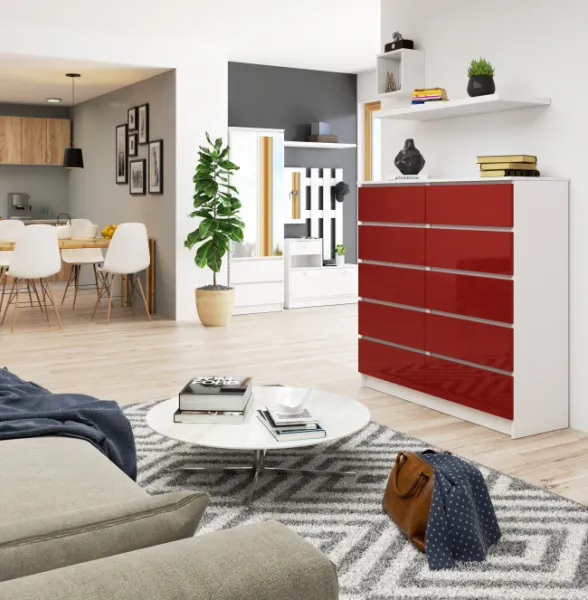 Ak furniture Komoda Kuba 120 cm biela/červená