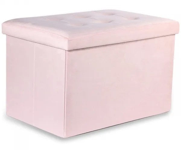 XL skladací puf s gombíkmi - 60x38x38cm zamatová ružová x 4