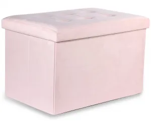 XL skladací puf s gombíkmi - 60x38x38cm zamatová ružová x 4