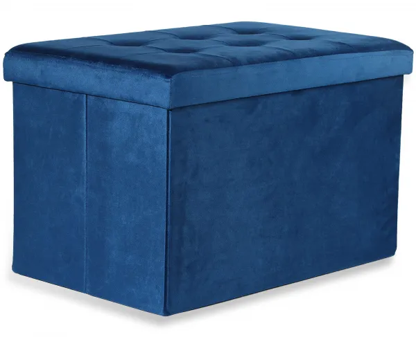 XL skladací puf s gombíkmi - 60x38x38cm zamatová tmavomodrá x 4