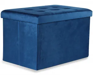 XL skladací puf s gombíkmi - 60x38x38cm zamatová tmavomodrá x 4