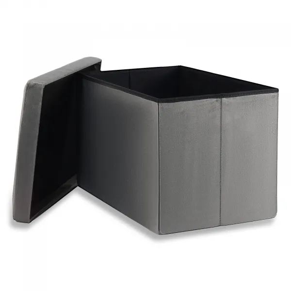 XL skladací puf s gombíkmi - 60x38x38cm zamatová sivá 9999