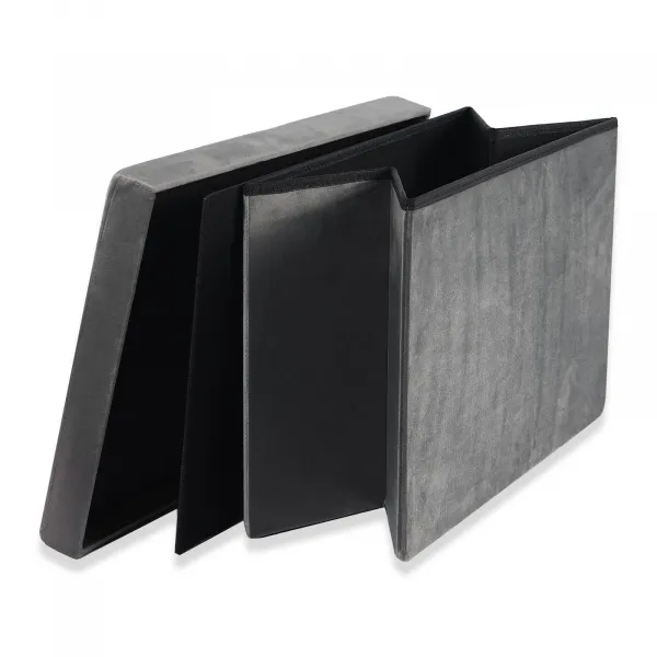 XL skladací puf s gombíkmi - 60x38x38cm zamatová sivá 9999