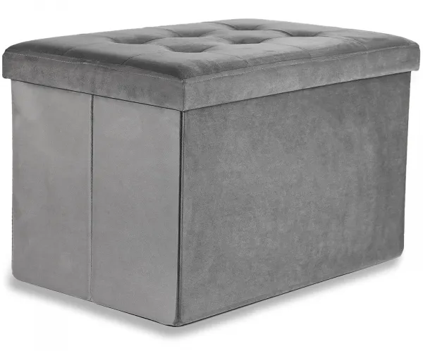 XL skladací puf s gombíkmi - 60x38x38cm zamatová sivá x 4