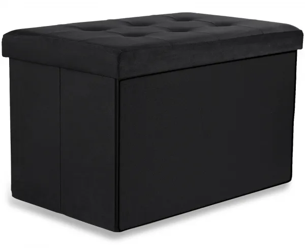 XL skladací puf s gombíkmi - 60x38x38cm zamatová čierna x 4