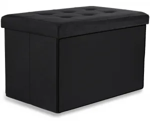 XL skladací puf s gombíkmi - 60x38x38cm zamatová čierna x 4