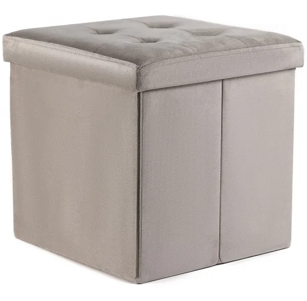 Skladací puf L s gombíkmi - 38x38x38cm zamatová béžová x 8