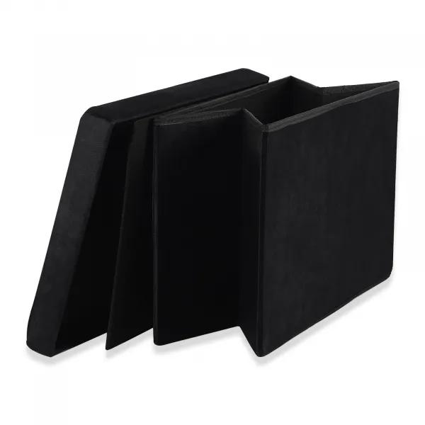 XL skladací puf s gombíkmi - 60x38x38cm zamatová čierna x 4