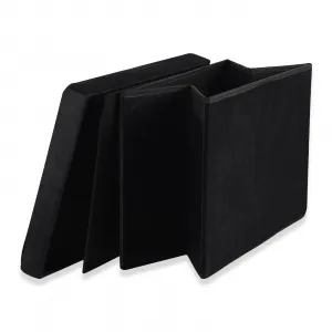 XL skladací puf s gombíkmi - 60x38x38cm zamatová čierna x 4
