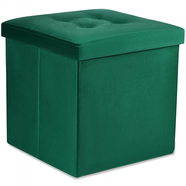 Skladací puf L s gombíkmi - 38x38x38cm zamatovo zelený x 8