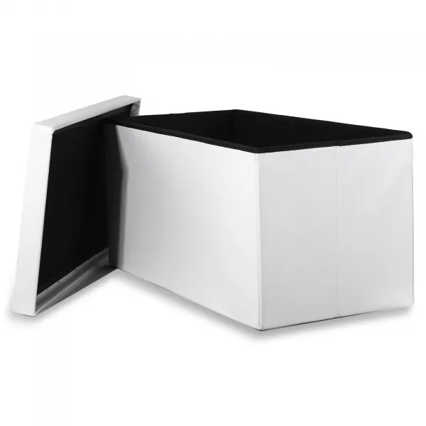 XXL skladací puf s gombíkmi - 80x40x40cm ekokoža biela 9999