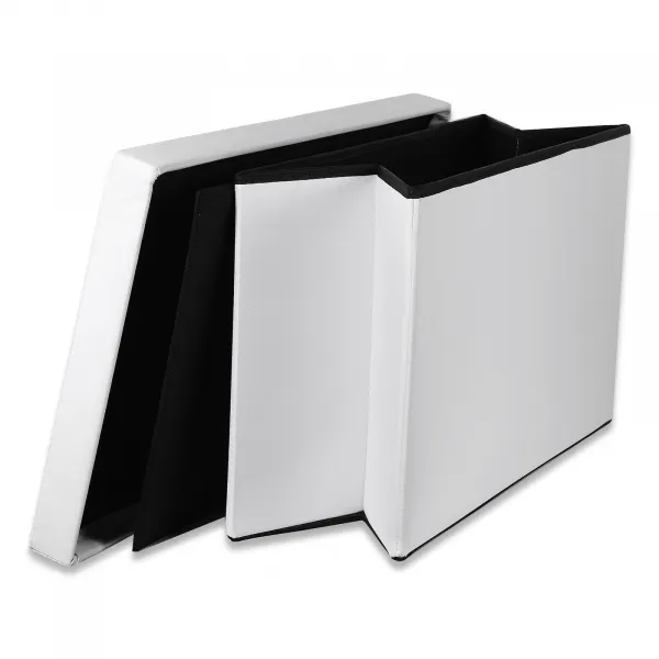XXL skladací puf s gombíkmi - 80x40x40cm ekokoža biela 9999