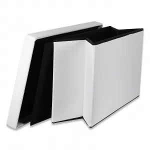 XXL skladací puf s gombíkmi - 80x40x40cm ekokoža biela 9999