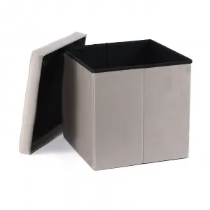 Skladací puf L s gombíkmi - 38x38x38cm zamatová béžová 9999