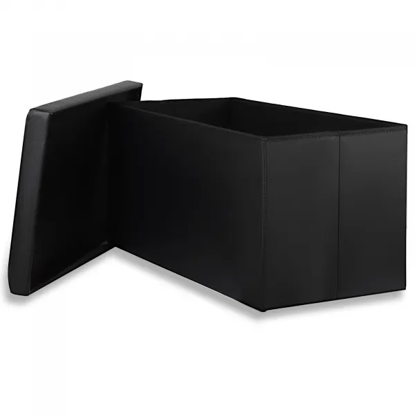 XXL skladací puf s gombíkmi - 80x40x40cm ekokoža čierna 9999