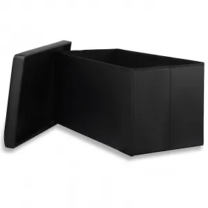 XXL skladací puf s gombíkmi - 80x40x40cm ekokoža čierna 9999