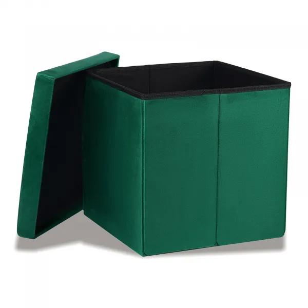 Skladací puf L s gombíkmi - 38x38x38cm zamatovo zelený 9999