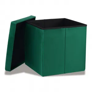 Skladací puf L s gombíkmi - 38x38x38cm zamatovo zelený 9999