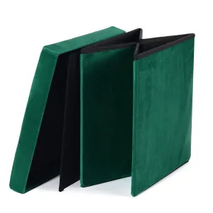 Skladací puf L s gombíkmi - 38x38x38cm zamatovo zelený 9999