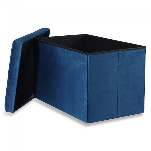 XL skladací puf s gombíkmi - 60x38x38cm zamatová tmavomodrá x 4