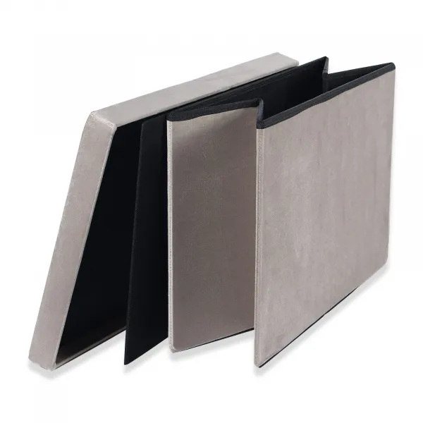 XL skladací puf s gombíkmi - 60x38x38cm zamatová béžová x 4