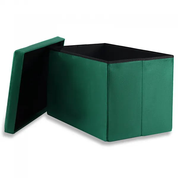 XL skladací puf s gombíkmi - 60x38x38cm zamatovo zelený x 4