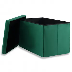 XL skladací puf s gombíkmi - 60x38x38cm zamatovo zelený x 4