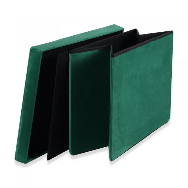 XL skladací puf s gombíkmi - 60x38x38cm zamatovo zelený x 4