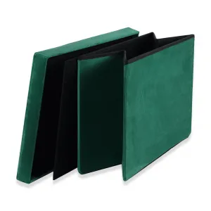 XL skladací puf s gombíkmi - 60x38x38cm zamatovo zelený x 4