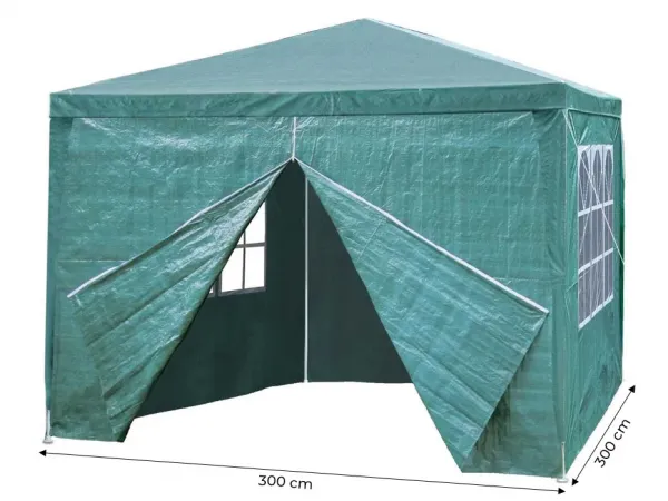 Záhradný komerčný pavilón, 3x3 m, 4 steny, zelený,