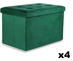 XL skladací puf s gombíkmi - 60x38x38cm zamatovo zelený x 4