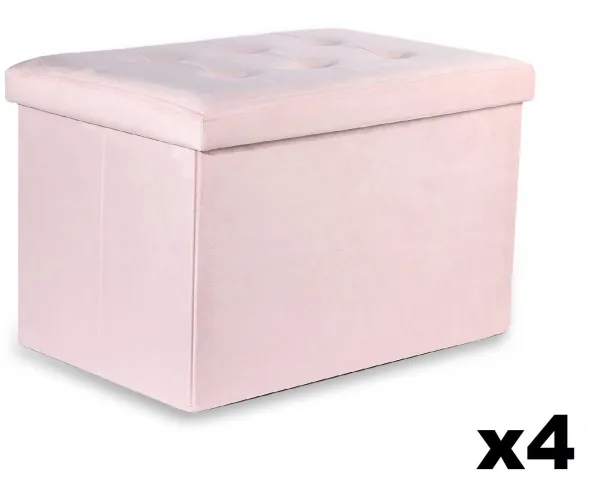 XL skladací puf s gombíkmi - 60x38x38cm zamatová ružová x 4