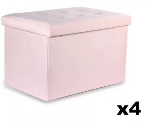 XL skladací puf s gombíkmi - 60x38x38cm zamatová ružová x 4