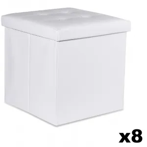 Skladací puf L s gombíkmi - 38x38x38cm ekokoža biela x 8