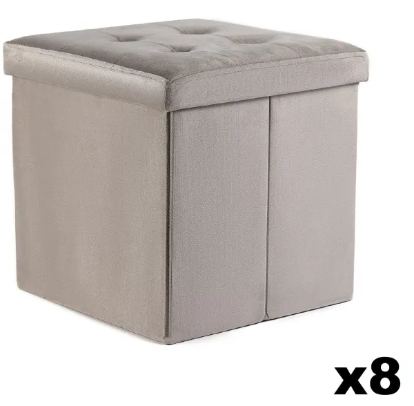 Skladací puf L s gombíkmi - 38x38x38cm zamatová béžová x 8