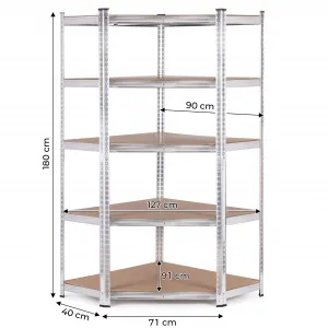Rohový regál 180x90x40 cm Pozinkovaná oceľ, 5 políc, nosnosť 875 kg