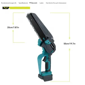 OneVAn / Newbeny Uhlovo nastaviteľná bezuhlíková elektrická píla NewBeny 8" lišta píla s digitálnym displejom vhodná pre batériu Makita 18V 1 x lišta 1 x reťaz