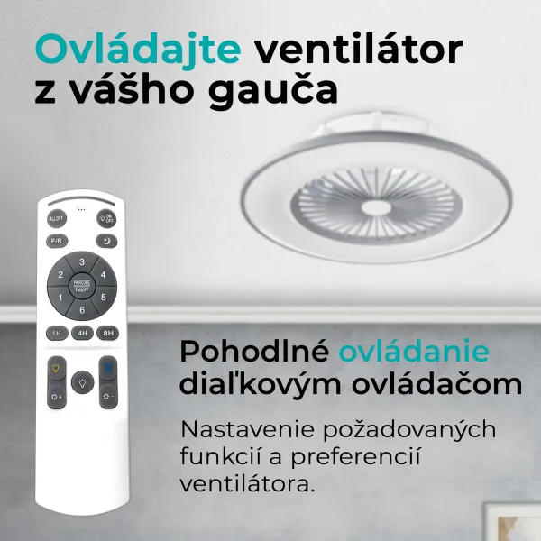 Noaton 11056GR Vega, sivá, stropný ventilátor so svetlom