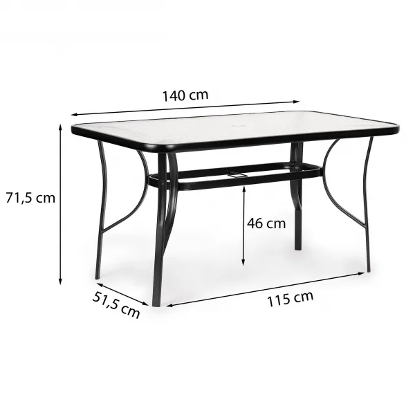 Sklenený záhradný stôl Vlna 140x80cm terasový balkónový stôl