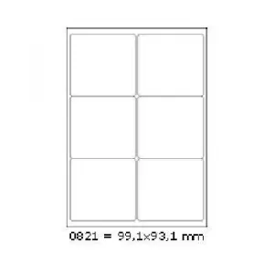 Samolepiace etikety 99,1 x 93,1 mm, 6 etikiet, A4, 100 listov
