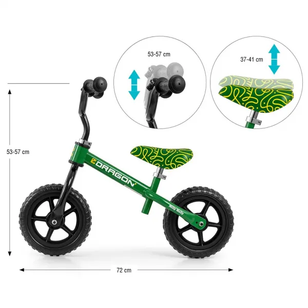 Detský balančný bicykel Milly Mally Dragon green