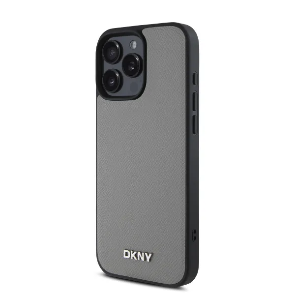 DKNY PU LEATHER SILVER Ochranný kryt Apple iPhone 16 Pro Max šedý