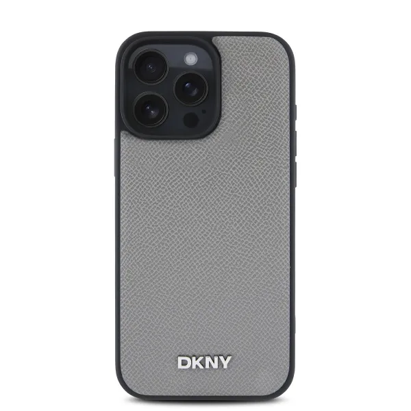 DKNY PU LEATHER SILVER Ochranný kryt Apple iPhone 16 Pro Max šedý