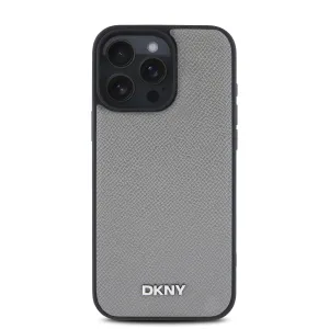 DKNY PU LEATHER SILVER Ochranný kryt Apple iPhone 16 Pro Max šedý