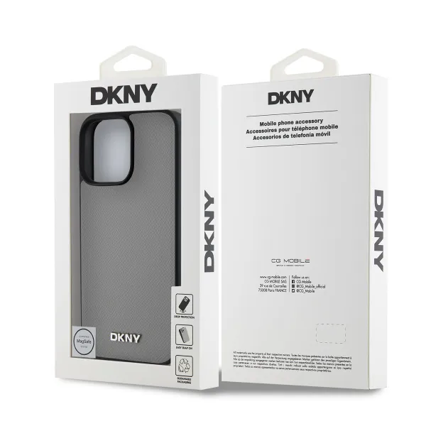 DKNY PU LEATHER SILVER Ochranný kryt Apple iPhone 16 Pro Max šedý