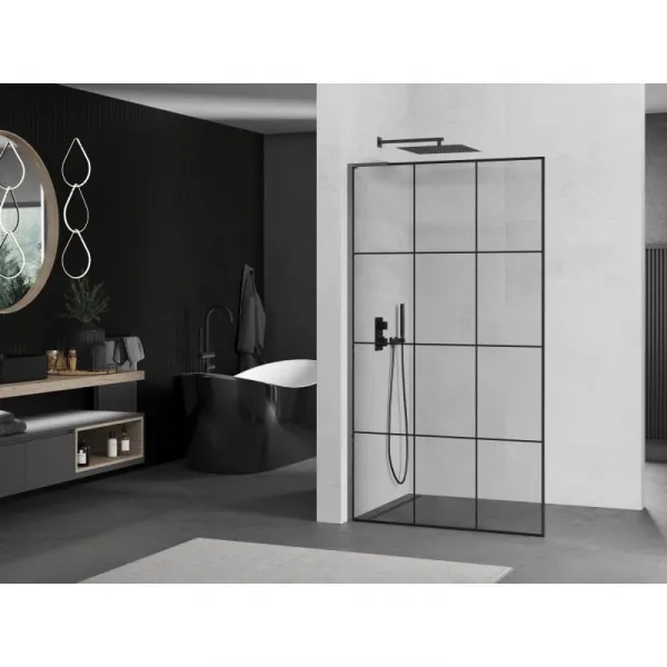 MEXEN/S - Kioto L Sprchová zástena WALK-IN 120 x 200, čierny vzor, grafit kartáčovaná 800-120-103-66-77